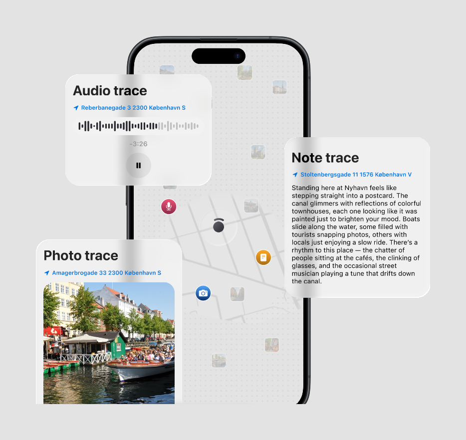 Notes, photos and audio — pinned exactly where they happened